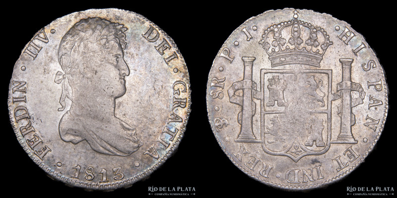 Potosí. Fernando VII (1808-1833) 8 Reales 1813 PJ. AG.896; 38.0mm; 27.03g. CJ 86...