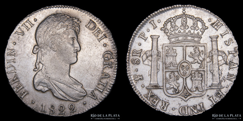 Potosí. Fernando VII (1808-1833). 8 Reales 1822 PJ (Pedro Martín Albizu, Juan Pa...