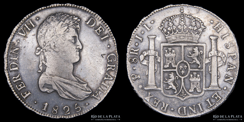 Potosí. Fernando VII (1808-1833) 8 Reales 1825 JL. AG.896; 38.0mm; 26.94g. CJ 86...