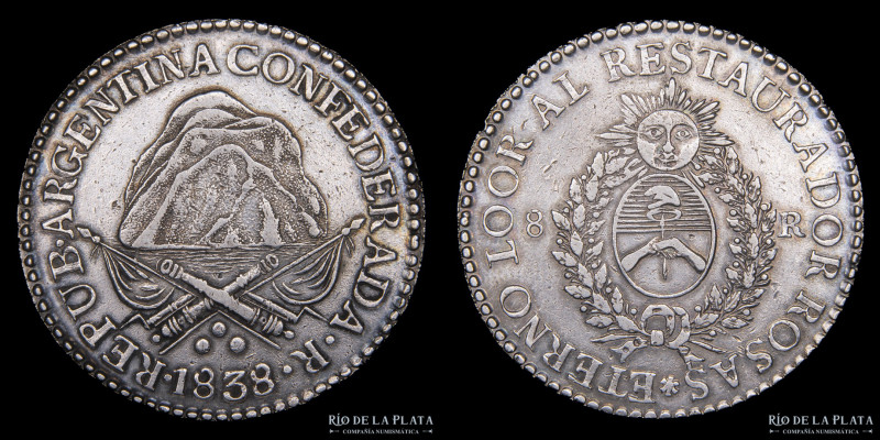 Argentina. La Rioja. 8 Reales 1838 R. AG.750, 38.5mm; 26.72g. CJ 55.2; KM8 (XF)...