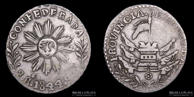 Argentina. Córdoba. 2 Reales 1844. AG.750; 27.5mm; 6.03g. CJ 49.1.9 (A10-R37) (V...