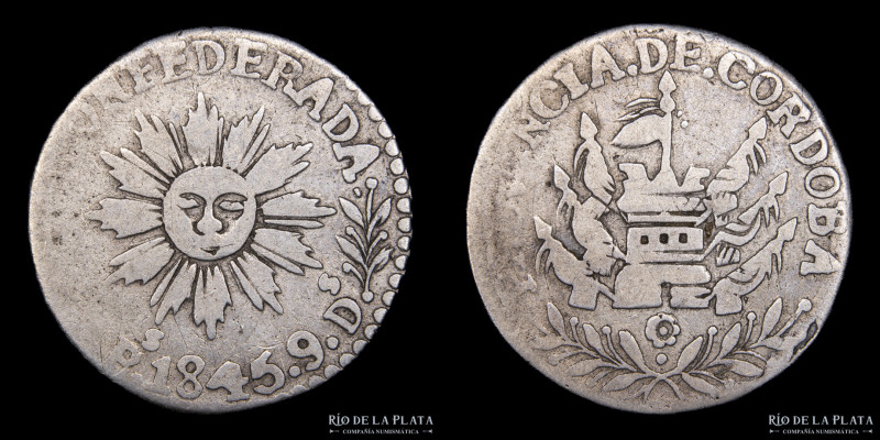 Argentina. Córdoba. 2 Reales 1845. AG.750; 27.5mm; 6.64g. CJ 51.2.2 (A5-R12) (VF...