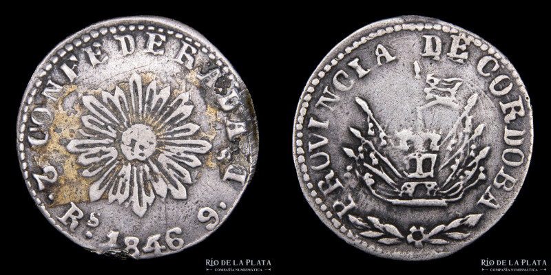 Argentina. Córdoba. 2 Reales 1846. AG.750; 26.0mm; 6.54g. CJ 53.5.2 (A2-R9) (VF)...