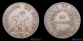 Chile. 1 Centavo 1851.Contramarca G.K.S. KM 121