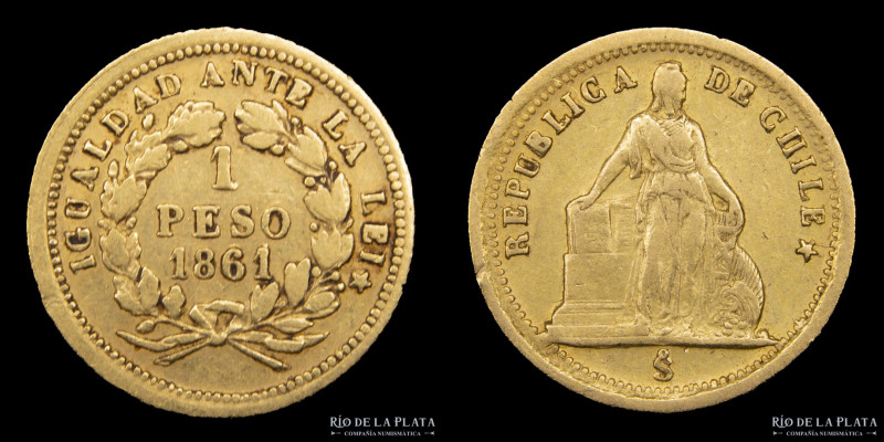 Chile. 1 Peso 1861. Oro Au.900; 14.0mm; 1.51g. KM113 (VF)

Estimate: USD 100-2...