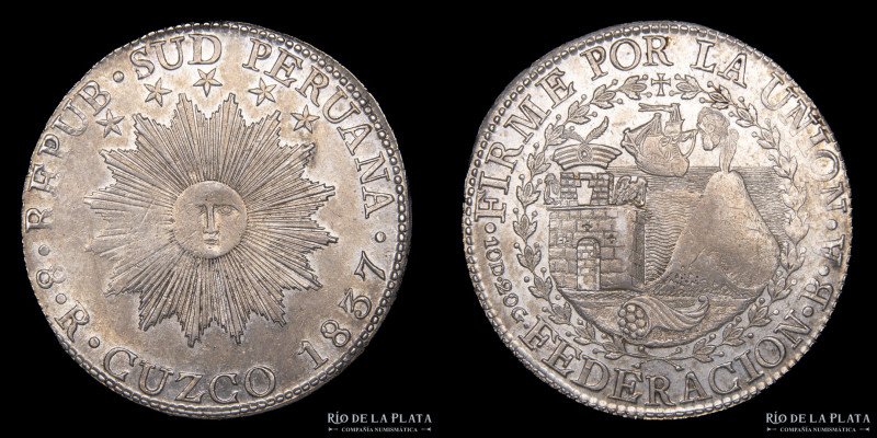 Perú. Rep. Sud Peruana. 8 Reales 1837 BA. Federación. Cuzco. Canto incuso. AG.90...