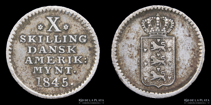 Danish West Indies. 10 Skilling 1845. AG.625; 17mm; 2.43g. KM16 (XF) 

Estimat...