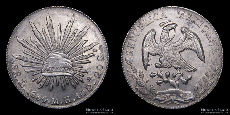 México. República. 8 Reales 1884 Mo MH. AG.903; 38.5mm; 27.15g. KM377.10 (XF) He...