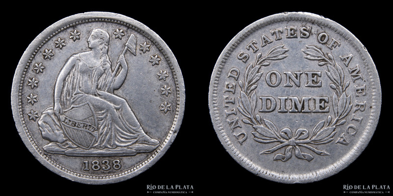 USA. Dime 1838. Seated Liberty. AG.900, 17.9mm; 2.62g. KM63 (VF)

Estimate: US...