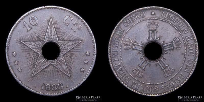 Congo (Colonia Portuguesa: Leopold II 1885-1908) 10 Centimes 1888. CU; 35.2mm; 1...