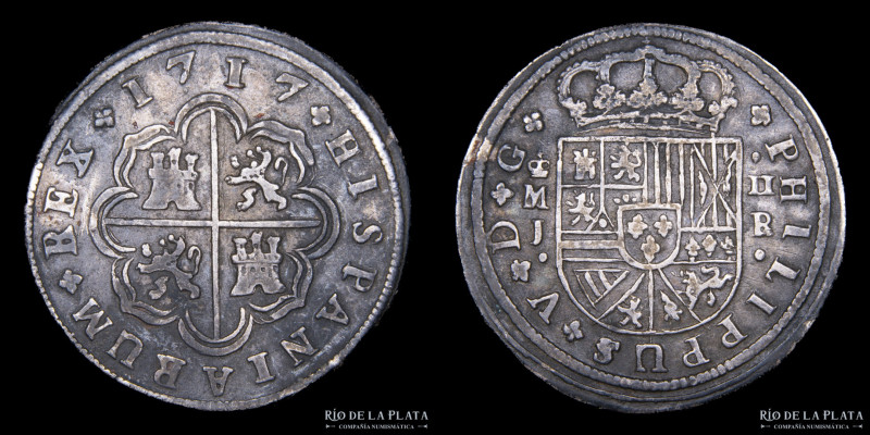 España. Felipe V (1700-1746) 2 Reales 1717. Ceca de Segovia. AG.833; 26.0mm; 5.9...