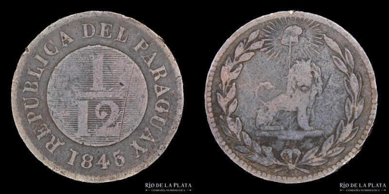 Paraguay. 1/12 Real 1845. Asunción crude. 35 Rayos. CU; 24.0mm; 5.91g. Ciotti 11...