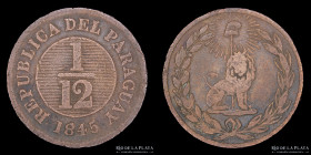 Paraguay. 1/12 Real 1845. 38 Rayos. Ciotti 141 Asuncion