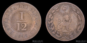 Paraguay. 1/12 Real 1845. 38 Rayos. Ciotti 142 Asuncion