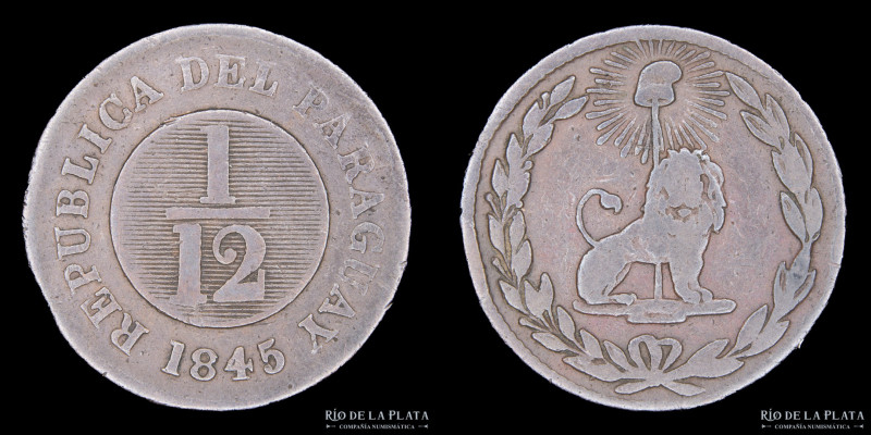 Paraguay. 1/12 Real 1845. Birmingham. 34 Rayos. Reverso de Moneda. CU; 24.0mm; 6...