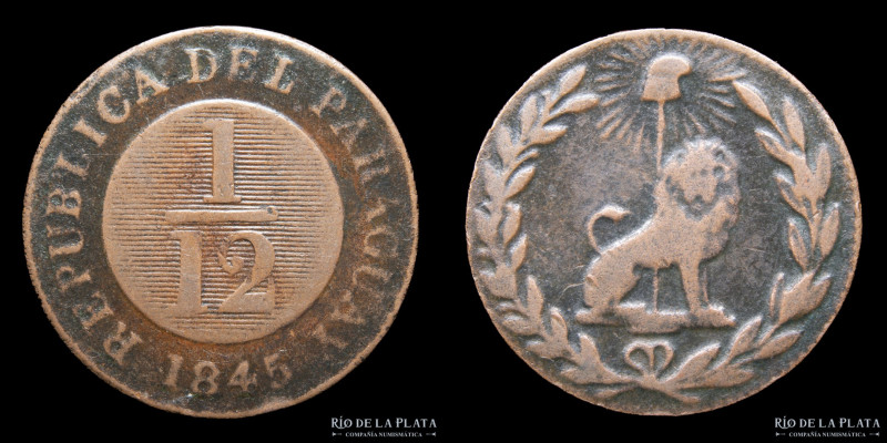 Paraguay. 1/12 Real 1845. 31 Rayos. Cospel Fino. Superficie con características ...