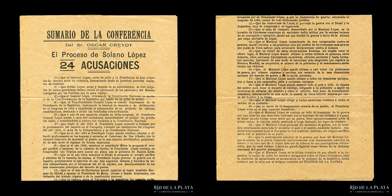 Paraguay. C1960. Sumario de la Conferencia de Oscar Creydt. 24 acusaciones contr...