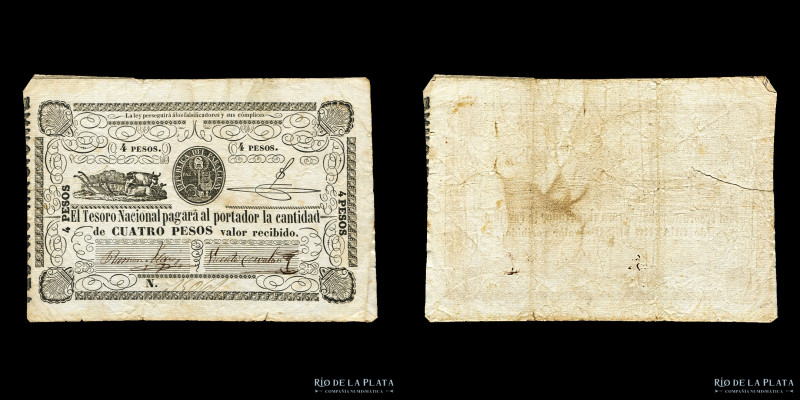 Paraguay. Tesoro Nacional. 4 Pesos ND (1862). Firmas: Mazo - Corvalán. P16; MC 2...