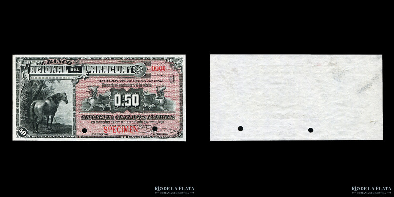 Paraguay. 50 Centavos Fuertes 1886. SPECIMEN. Impreso en American Bank Note Comp...