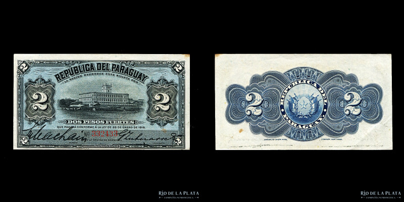 Paraguay. 2 Pesos Fuertes 1916. Impreso en American Bank Note Company (NY). Firm...