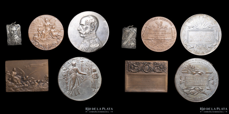 Argentina. Lote x5. Medallas a clasificar. Una en estuche original (Censo de 191...