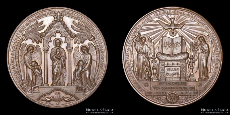 Francia. 1868. Medalla Religiosa de Bautismo a Cofirmación. Personalizada y de h...