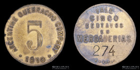 Argentina. Ficha. Forestal. 5 Centavos 1910. Argentina Quebracho Co. Tartagal