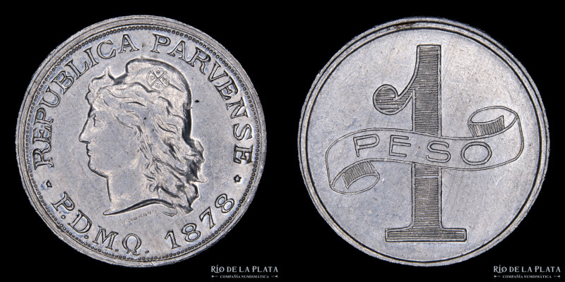 Argentina/Uruguay. Ficha. 1 Peso. República Parvense. Grabador: Tamaro. AL; 32mm...