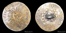 Argentina. Boton. 1826. Realizado con 2 Soles de La Rioja acuñacion clandestina