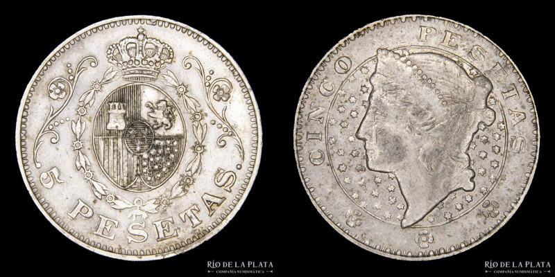 España. Valencia. Ficha de casino 5 Pesetas. Plata; 34.0mm; 15.87g. (XF)

Esti...