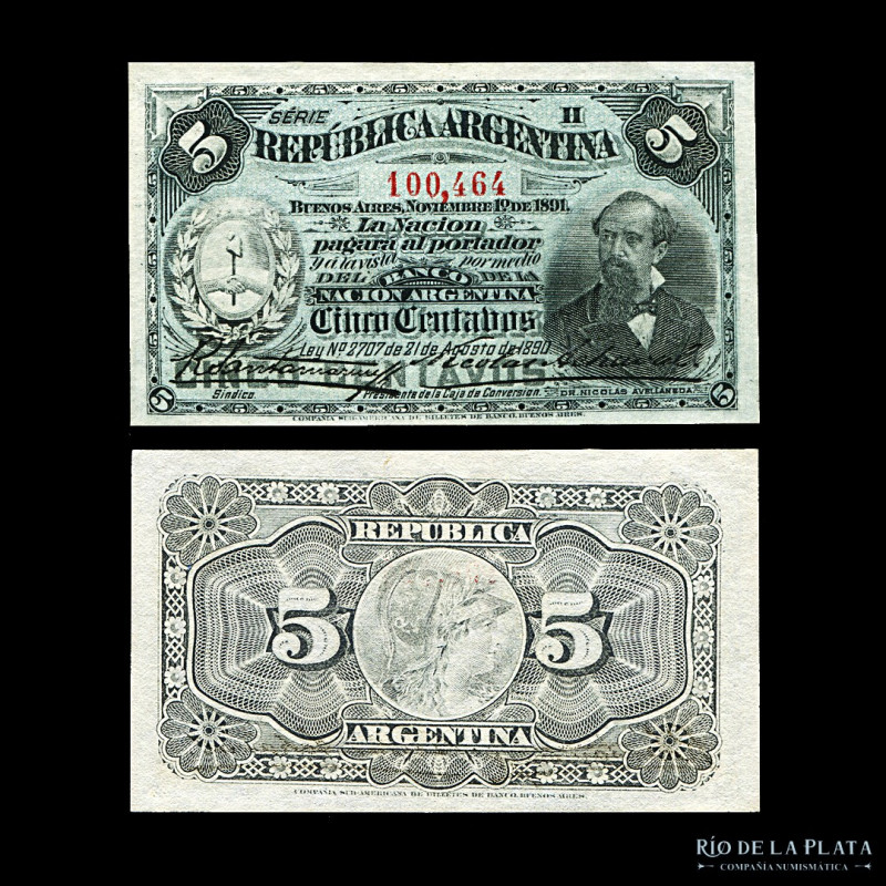 Argentina. Caja de Conversión - Fraccionarios. 5 Centavos 1893 (Avellaneda). Fir...