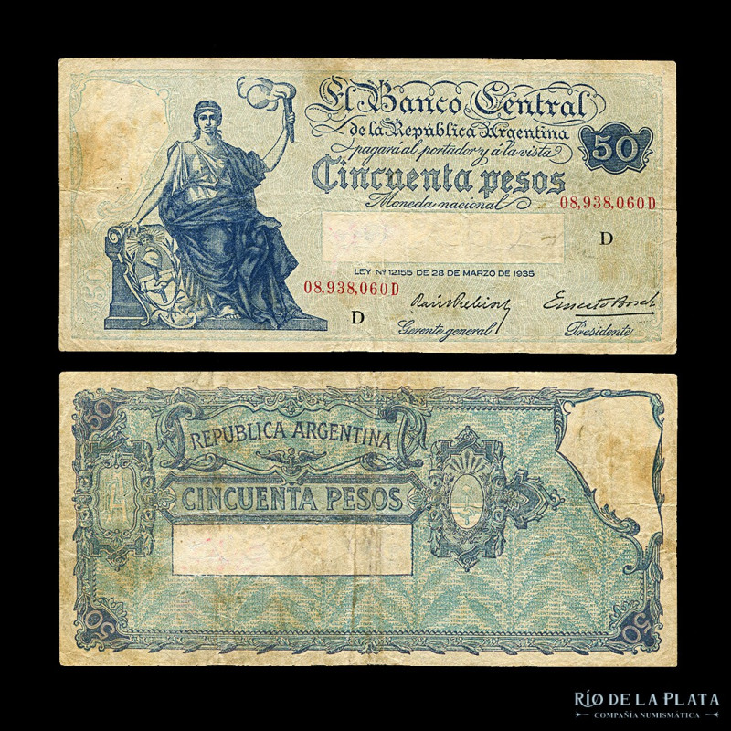 Argentina. BCRA Moneda Nacional. 50 Pesos 1940. Firmas: Prebisch - Bosch. Col 43...