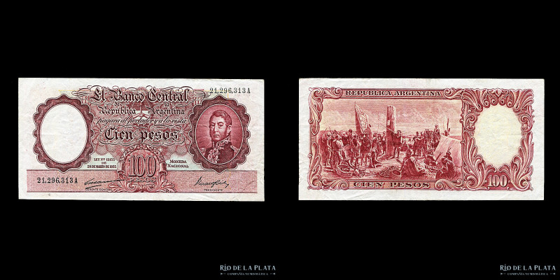 Argentina. BCRA Moneda Nacional San Martín joven. 100 Pesos 1948. Firmas: Carrer...