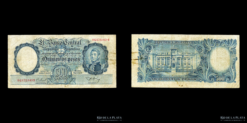 Argentina. BCRA Moneda Nacional. 500 Pesos 1956. Números rojos. Firma: Real - Al...