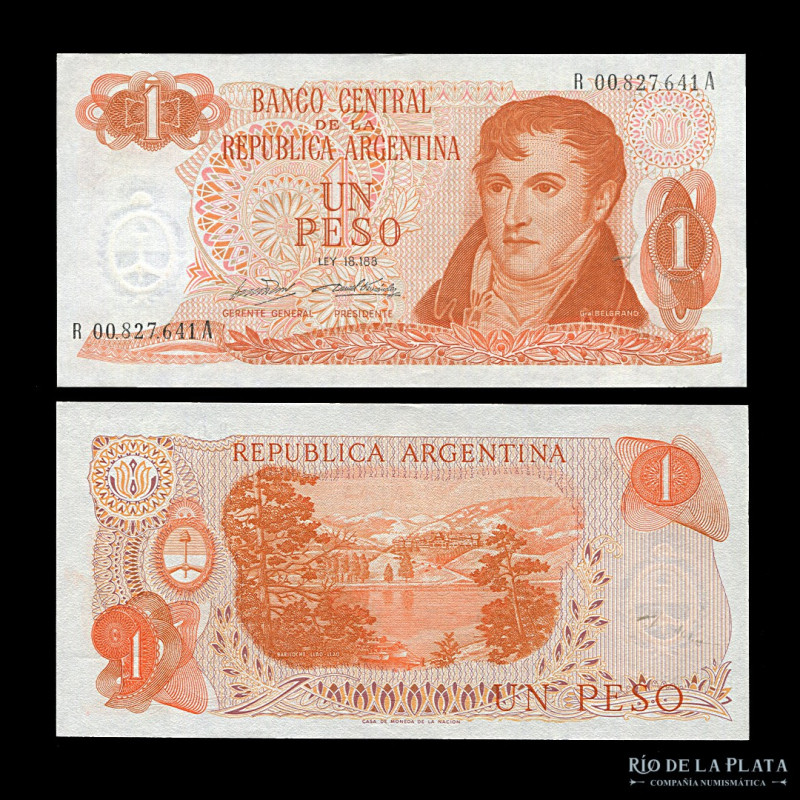 Argentina. Pesos Ley 18.188. 1 Peso ND1971-72 Reposición. Firma: Alonso - Fernán...