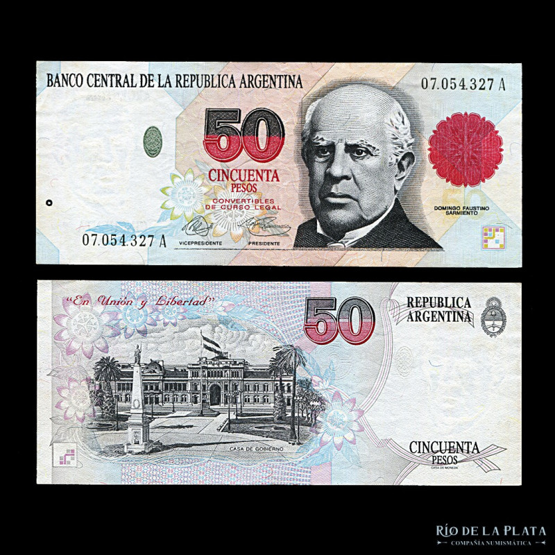 Argentina. 50 Pesos Convertibles 1992. 1º Diseño. Serie A. Firmas: Murolo - Fern...