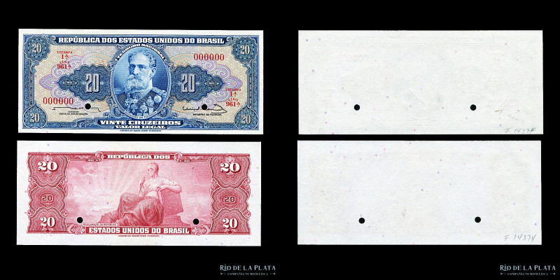 Brasil. Tesoro Nacional. Specimen 20 Cruzeiros ND1963, anverso y reverso. P168b ...