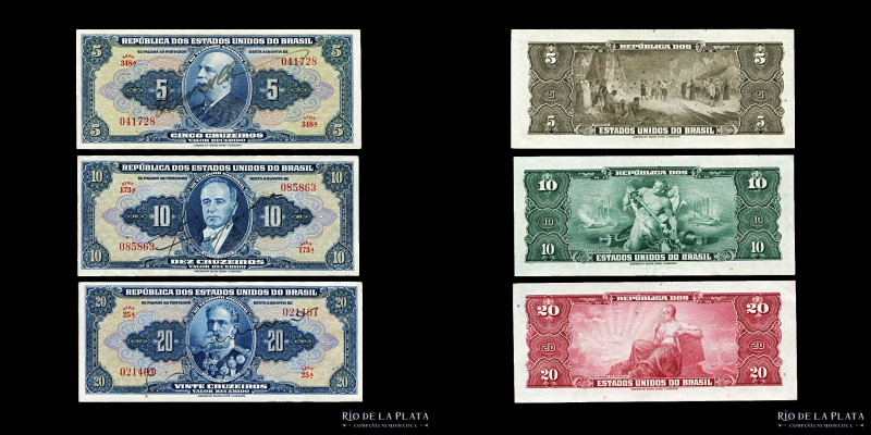 Brasil. Lote x 3 billetes: 5, 10 y 20 Cruzeiros ND1943 (XF-UNC)

Estimate: USD...