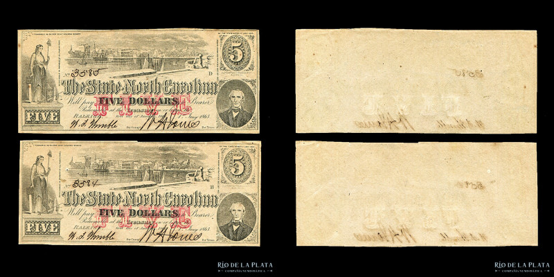 USA. North Carolina. 2x5 Dollars 1863 consecutivos. Ps2369 (XF)

Estimate: USD...