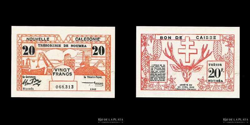 Nueva Caledonia. Tesoreria de Noumea. 20 Francs 1943. P57b (aUNC)

Estimate: U...