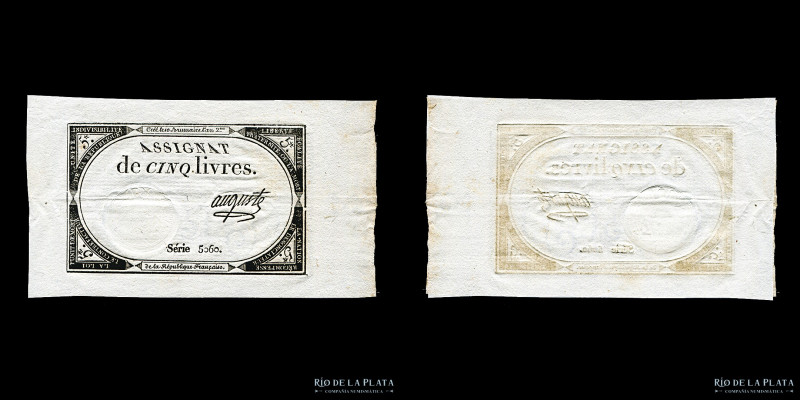 Francia. Assignat 5 Livres 1793. Firma: Auguste. Laf.171; Pick A76 (XF)

Estim...