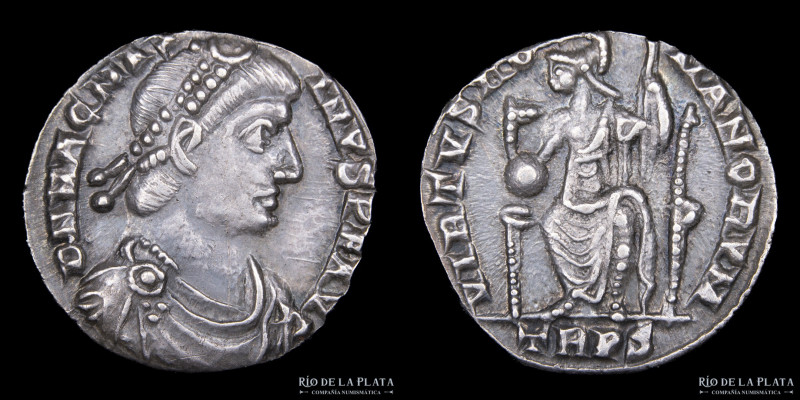 Magnus Maximus 383-388AD, AR Siliqua. Treveri mint (Struck 384-385AD) 16.0mm; 2....