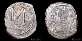 Byzantine. Justin II with Sophia 565-578AD. AE Follis