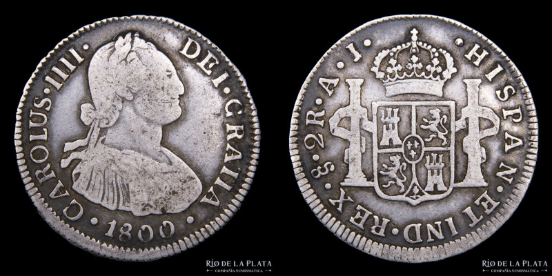 Santiago (Chile) Carlos IV (1788-1808) 2 Reales 1800 AJ. AG.896; 27.0mm; 6.63g. ...