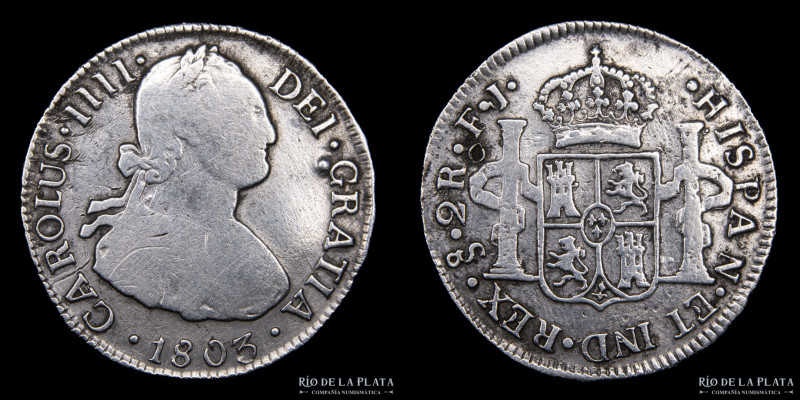 Santiago. (Chile). Carlos IV (1788-1808) 2 Reales 1803 FJ. AG.896; 35.0mm; 6.51g...