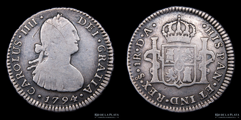 Santiago. Chile. Carlos IV (1788-1808) 1 Real 1794 DA. Variante con separación e...