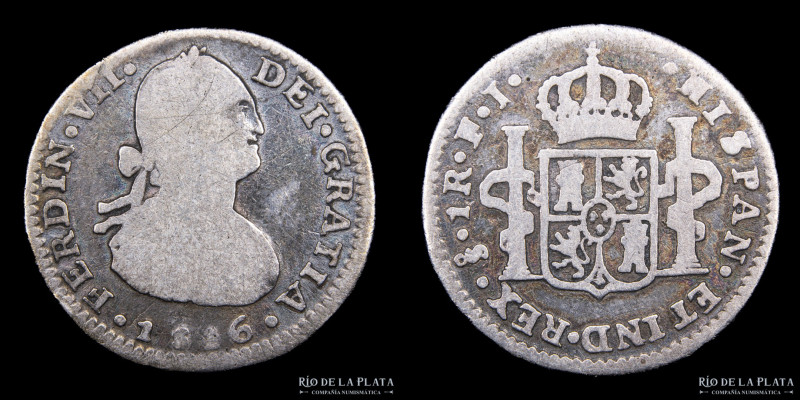 Santiago. (Chile) Fernando VII (1808-1833) 1 Real 1816 FJ. AG.896, 21mm; 3.18g K...