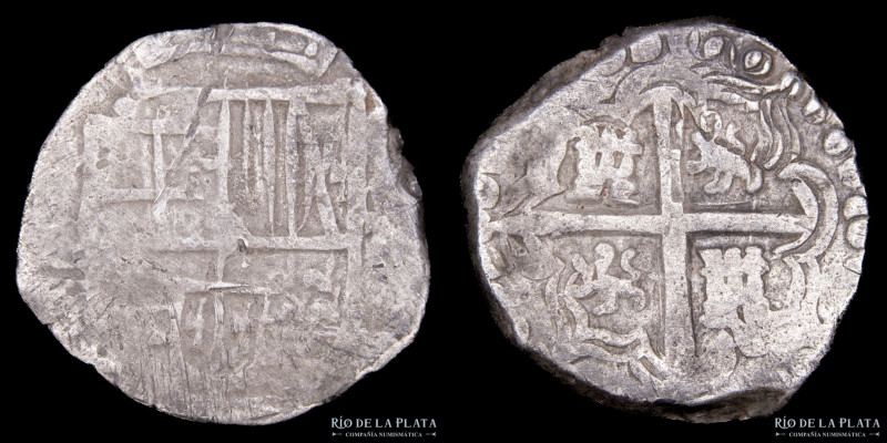 Potosí. Felipe II. 2 Reales 1591 a 1598 Macuquina a clasificar. AG.930; 22mm; 6....