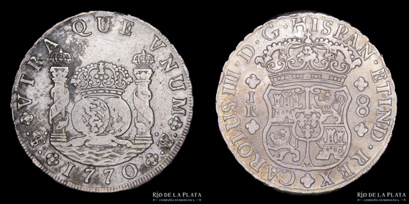 Potosí. Carlos III (1759-1788) 8 Reales 1770 JR PTS (Tipo Columnario 1767 a 1770...