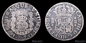 Potosi. Carlos III. 2 Reales 1770 JR Columnaria. CJ 60.4.2